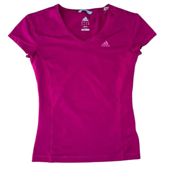 Adidas Climalite Women's Medium V-neck Pink Short Sleeve T-Shirt Activewear - Picture 1 of 7